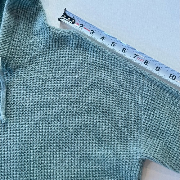 aerie Sage Waffleknit Sweater Green Hooded Sweatshirt Pockets Size Small - Picture 10 of 14